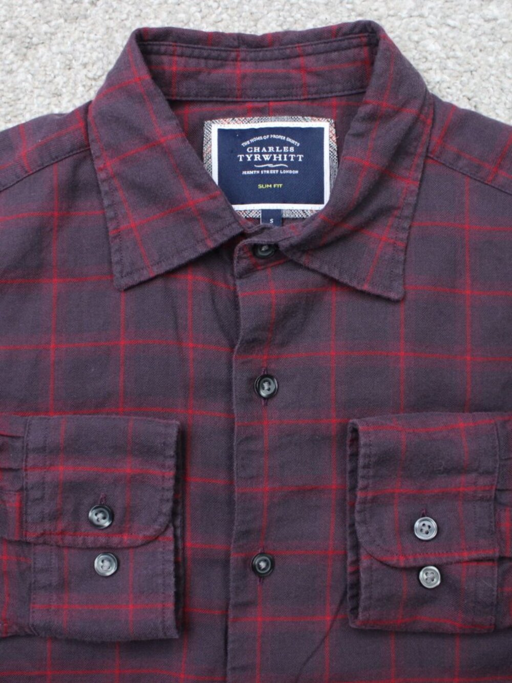 Charles Tyrwhitt Shirt Mens Large Purple/Red Slim Fit Cotton/Lyocell Long Sleeve